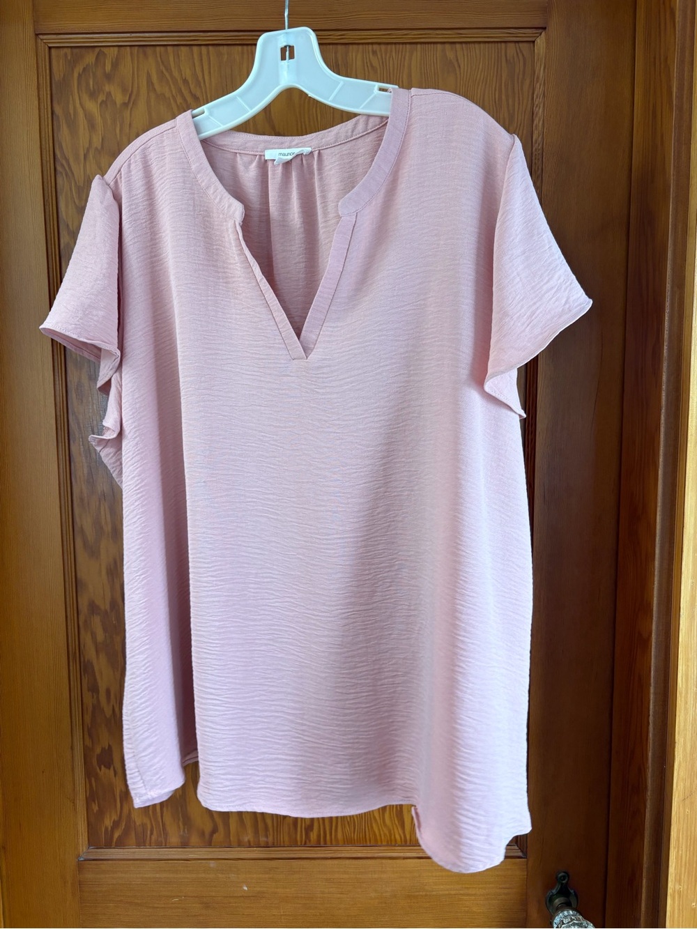 Maurices Pale Pink Split V-Neck Short Sleeve Tunic